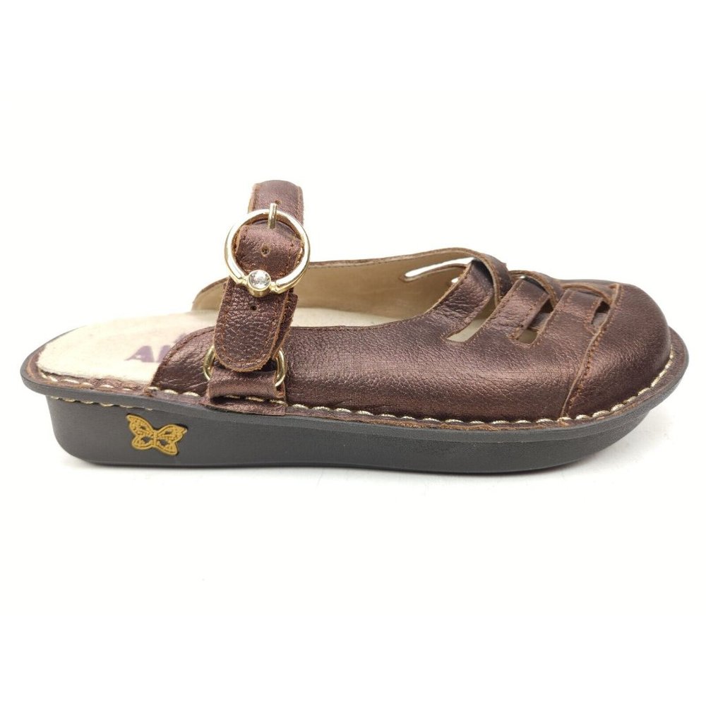 Alegria Leather Mule Clogs FRE-201 Size 36 US 6-6.5 Bronze Faux Diamond Charm